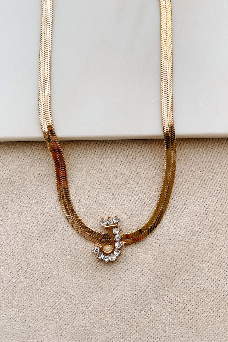 Initial Here Herringbone Letter Necklace (Gold) - NanaMacs