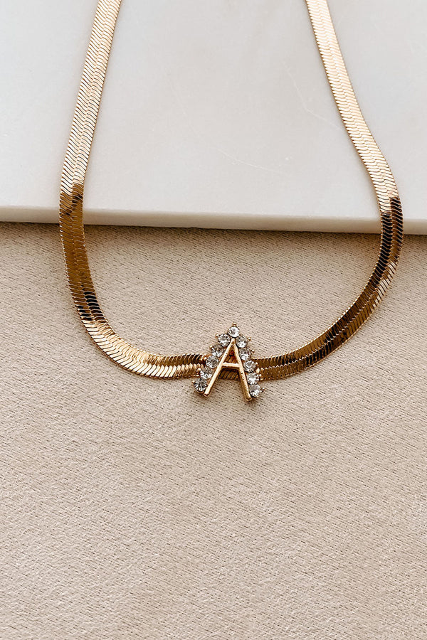 Initial Here Herringbone Letter Necklace (Gold) - NanaMacs