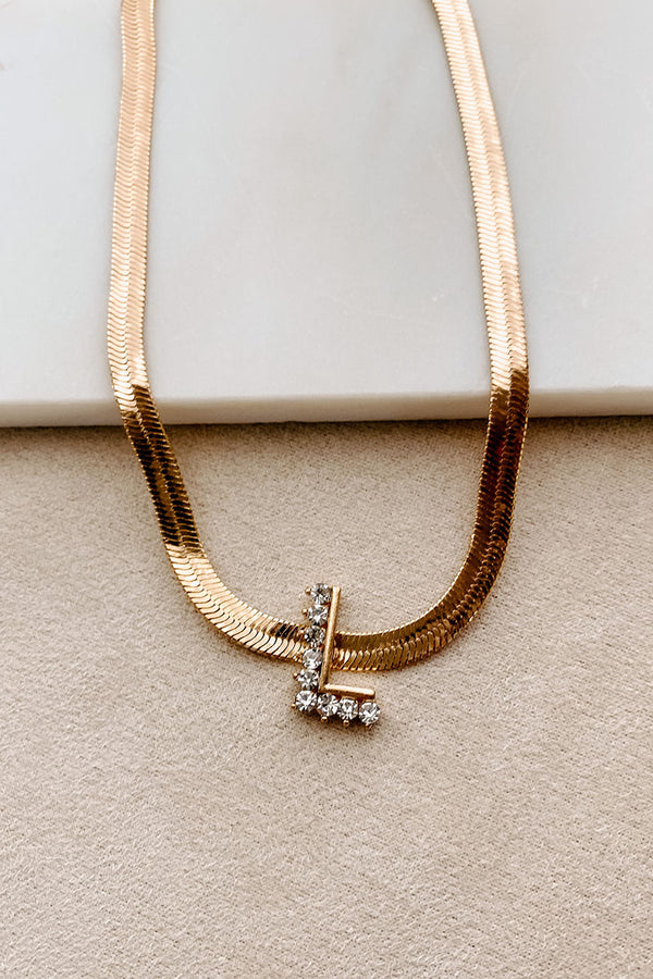 Initial Here Herringbone Letter Necklace (Gold) - NanaMacs