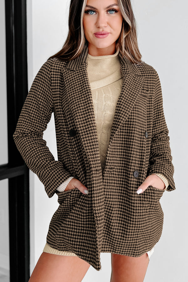 Pinky Promises Houndstooth Blazer (Brown) - NanaMacs