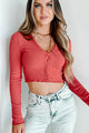 Changing Your Story Ribbed Button-Front Crop Top (Terra) - NanaMacs