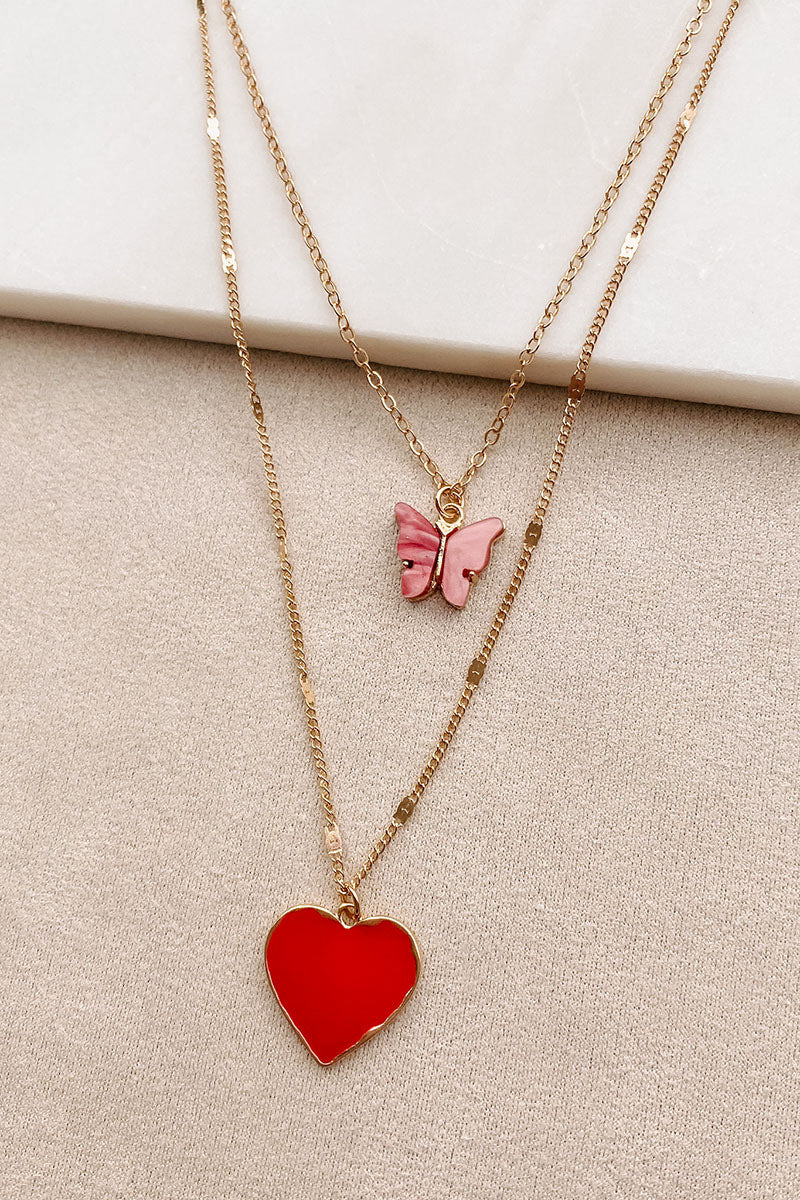 Sweet Like Sugar Heart & Butterfly Charm Necklace (Gold) - NanaMacs