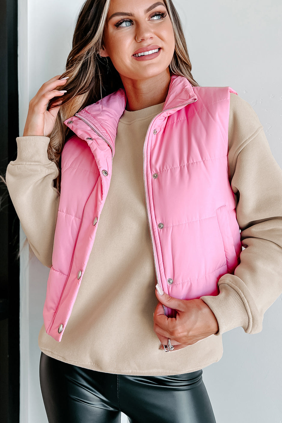 Ladies pink shop puffer vest