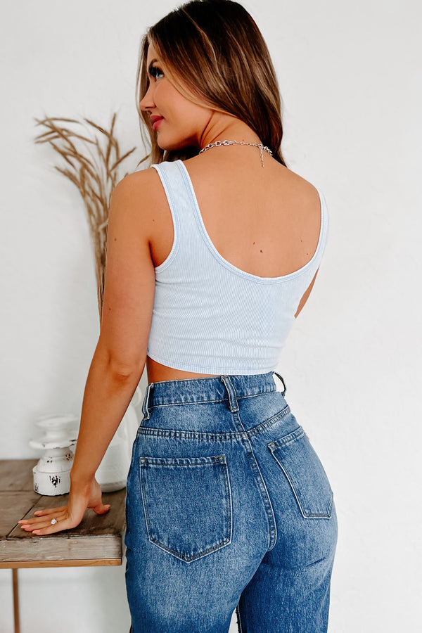 Ruched Up Ruched Crop Tank Top (Washed Blue) - NanaMacs