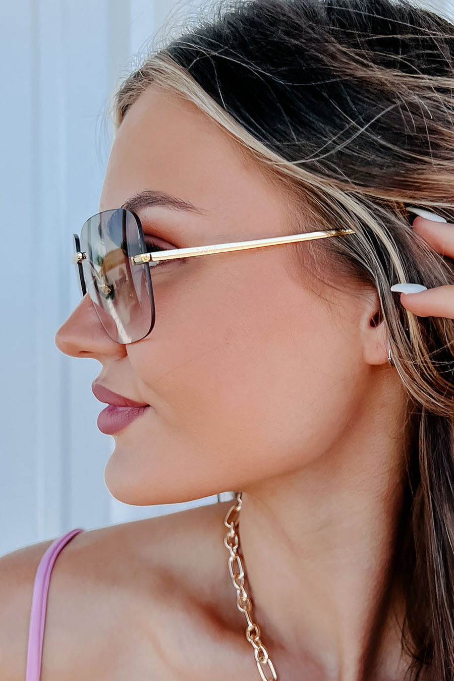 The Tyra Billini Frameless Square Sunglasses (Gold/Taupe Fade) - NanaMacs