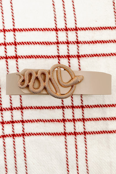 Don't Be Hissed Snake Buckle Belt (Light Taupe) - NanaMacs