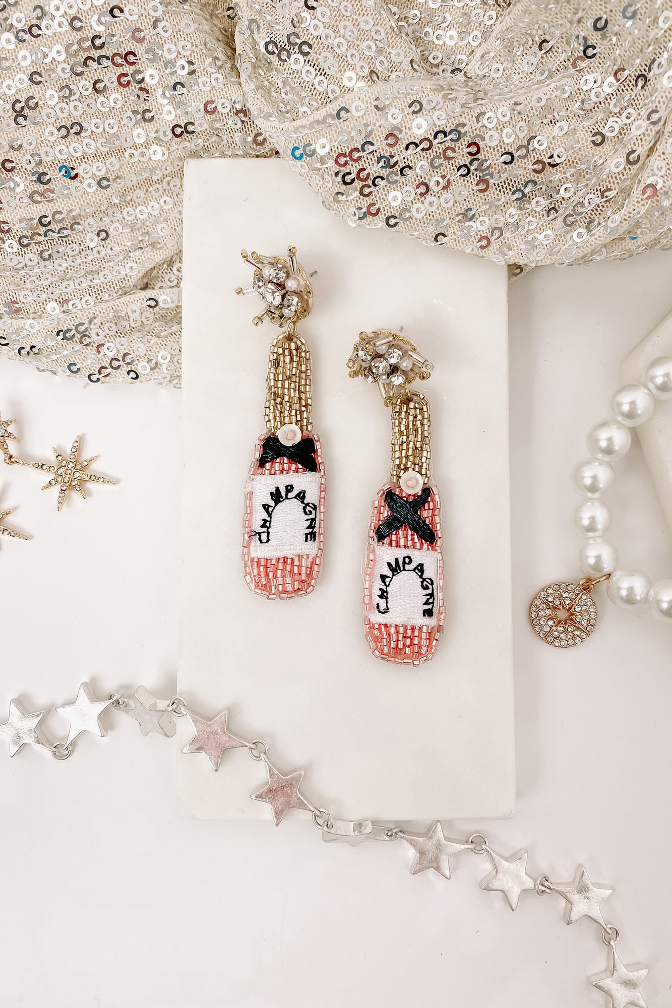 Bring On The Bubbles Beaded Earrings (Pink/Gold/Black) - NanaMacs