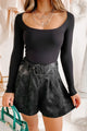 Fabulously Floral Belted Floral Embossed Shorts (Black) - NanaMacs
