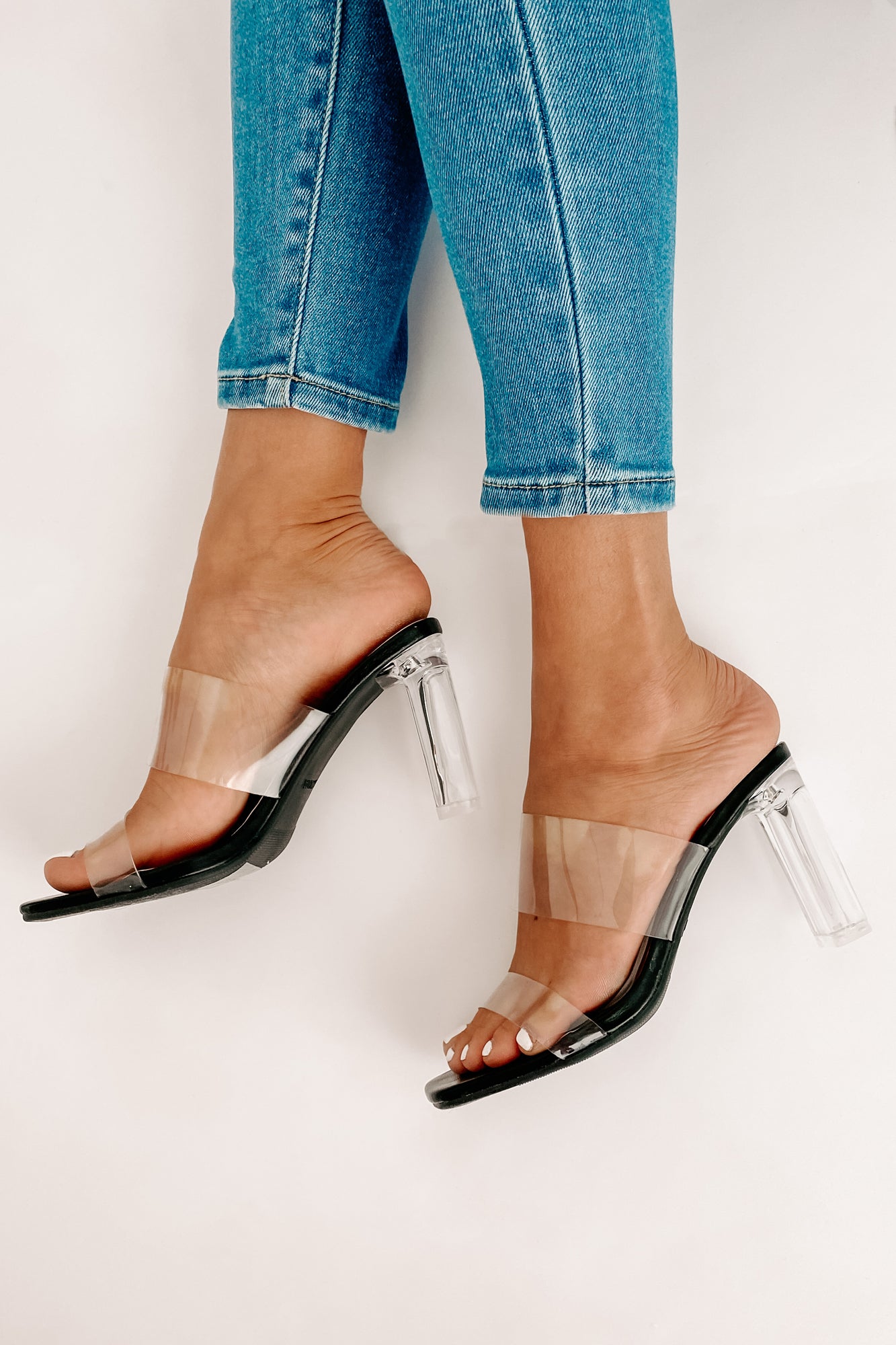 Black clear block online heels