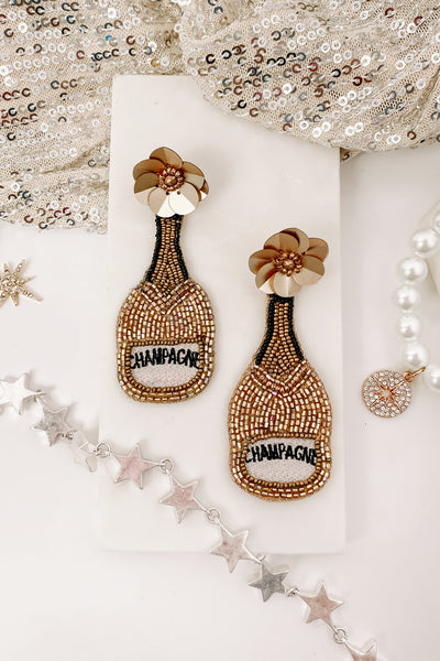 Make It Rain Champagne Beaded Earrings (Gold) - NanaMacs