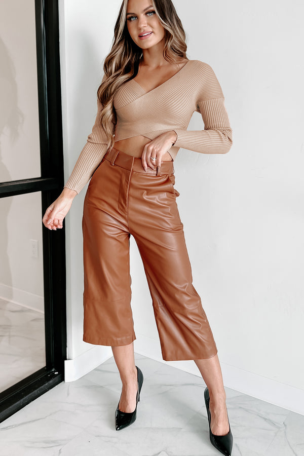 Not Your Usual Type Faux Leather Crop Pants (Brown) - NanaMacs