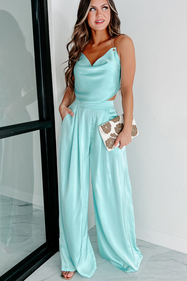 Memorable Meeting Satin Two-Piece Set (Mint Blue) - NanaMacs