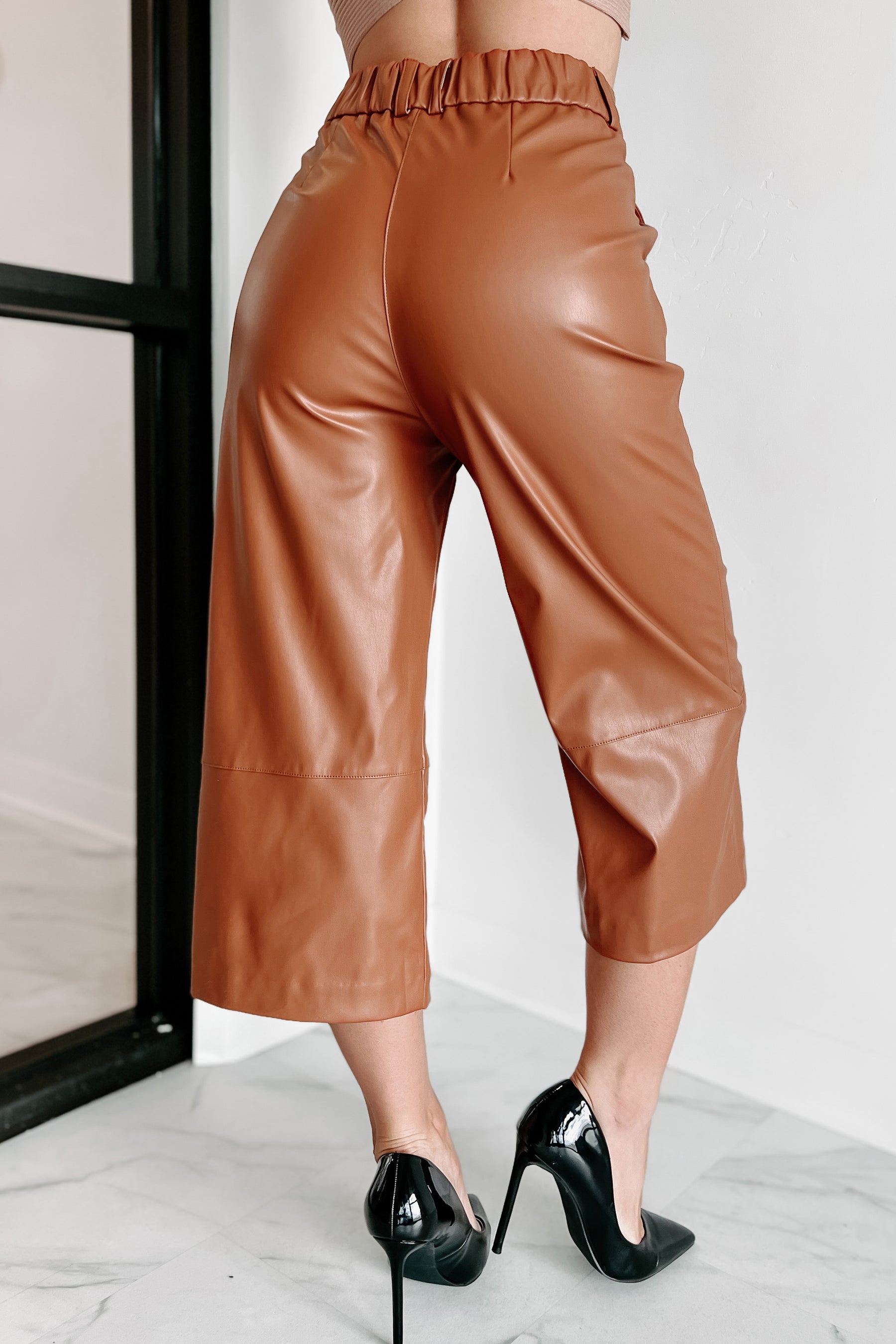 Not Your Usual Type Faux Leather Crop Pants (Brown) - NanaMacs