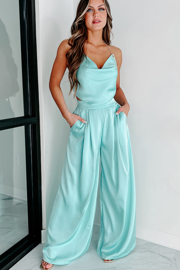 Memorable Meeting Satin Two-Piece Set (Mint Blue) - NanaMacs