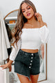 Undeniable Love Smocked Eyelet Sleeve Crop Top (White) - NanaMacs