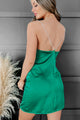 Shining On Rhinestone Strap Satin Mini Dress (Dark Green) - NanaMacs