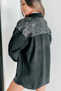 Casually Boujee Ribbed Sequin Detailed Shacket (Black/Silver) - NanaMacs