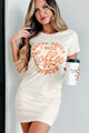 "I Need Coffee To Focus" Graphic T-Shirt Dress (Cream) - Print On Demand - NanaMacs