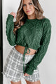 Cider Sips Cropped Cable Knit Sweater (Hunter Green) - NanaMacs