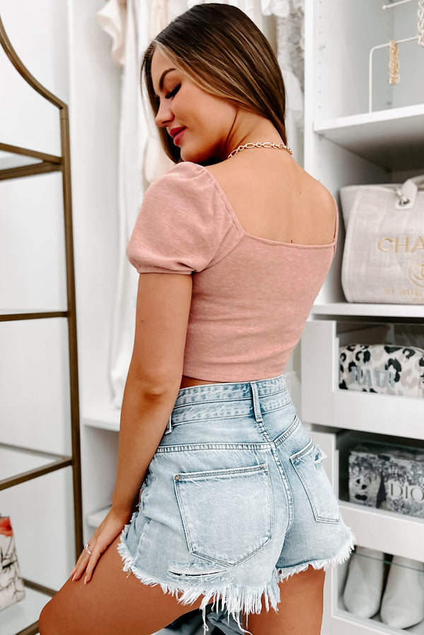 She's A Casual Cutie Tie-Front Crop Top (Blush) - NanaMacs