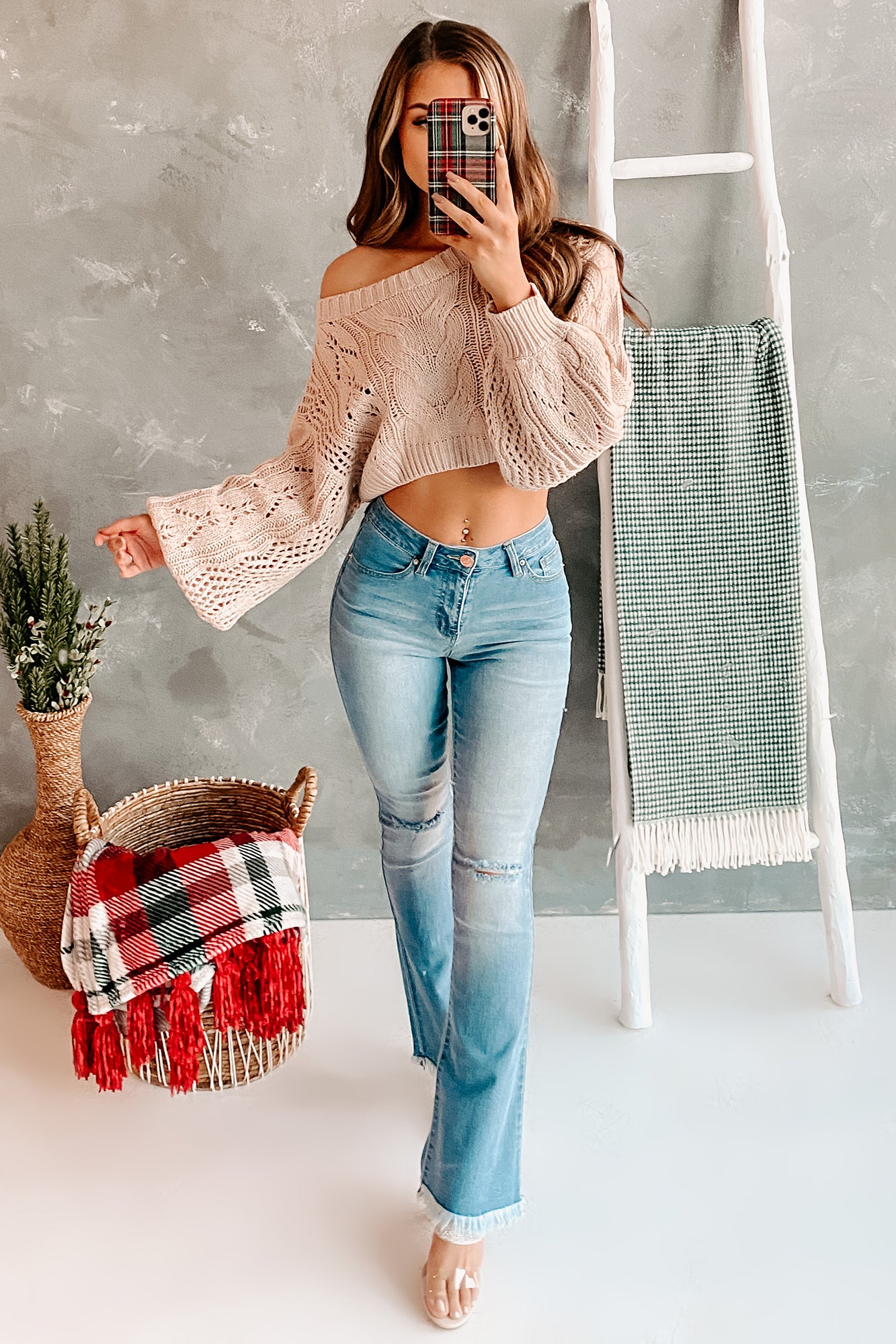 Exciting Opportunities Cropped Cable Knit Sweater (Blush) - NanaMacs