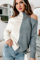 Clear To See Two Tone Cold Shoulder Sweater (Heather Grey) - NanaMacs