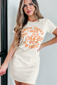 "I Need Coffee To Focus" Graphic T-Shirt Dress (Cream) - Print On Demand - NanaMacs