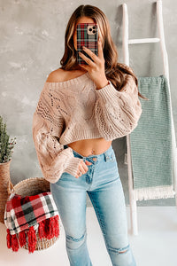 Exciting Opportunities Cropped Cable Knit Sweater (Blush) - NanaMacs