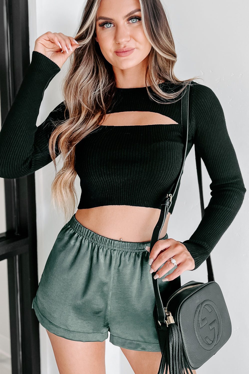 Being Better Cropped Cut-Out Sweater Top (Black) - NanaMacs