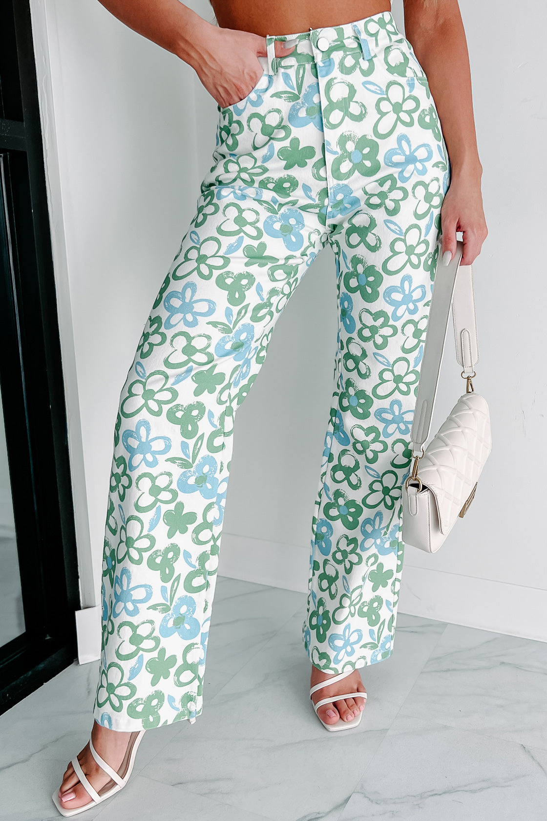 Flower Power Wide Leg Floral Pants (White Multi) - NanaMacs
