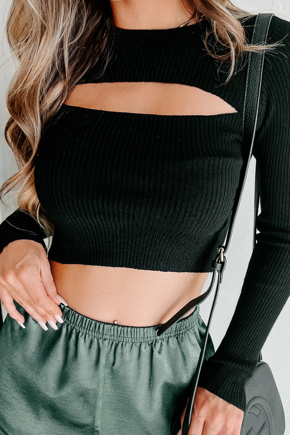 Being Better Cropped Cut-Out Sweater Top (Black) - NanaMacs