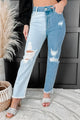 Stassie High Rise Distressed Two-Tone Jeans (Light/Medium) - NanaMacs