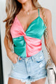 Summer Snack Twist-Front Colorblock Bodysuit (Pink/Turquoise) - NanaMacs