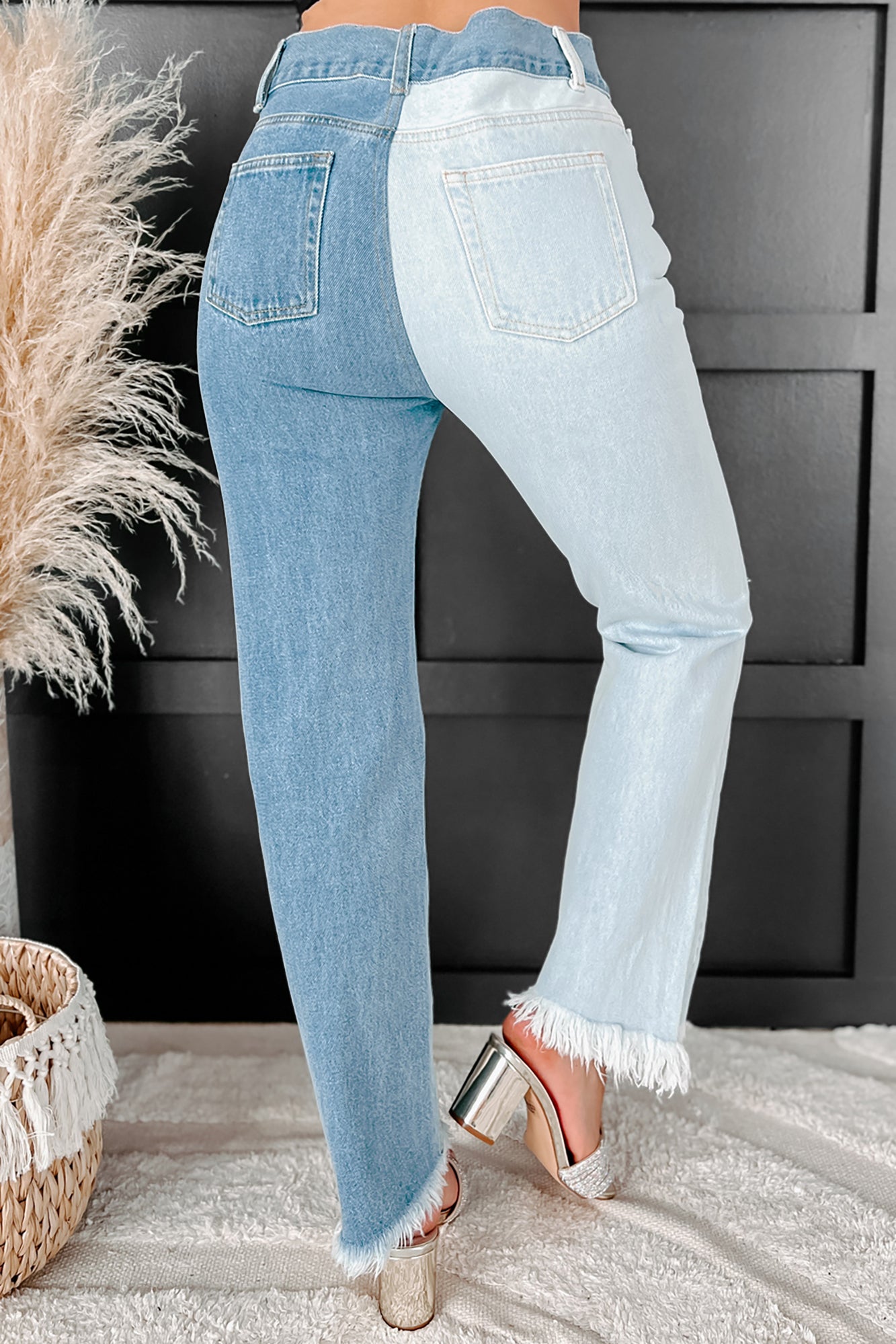 Stassie High Rise Distressed Two-Tone Jeans (Light/Medium) · NanaMacs