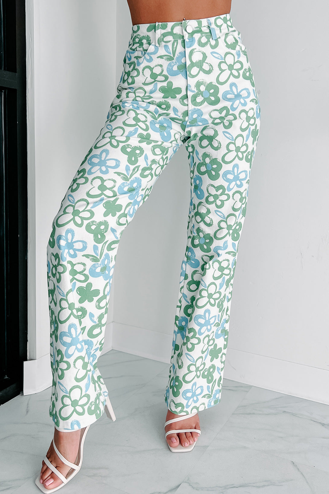 Flower Power Wide Leg Floral Pants (White Multi) NanaMacs