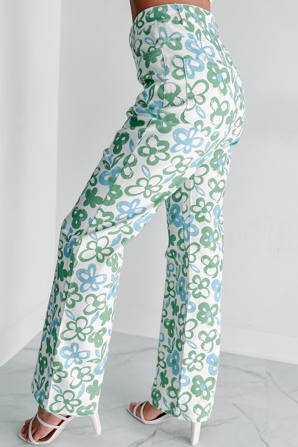 Flower Power Wide Leg Floral Pants (White Multi) - NanaMacs