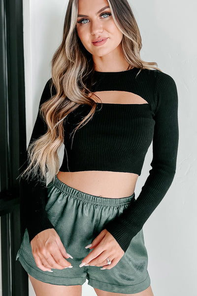 Being Better Cropped Cut-Out Sweater Top (Black) - NanaMacs