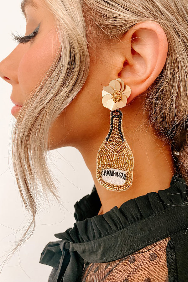 Make It Rain Champagne Beaded Earrings (Gold) - NanaMacs