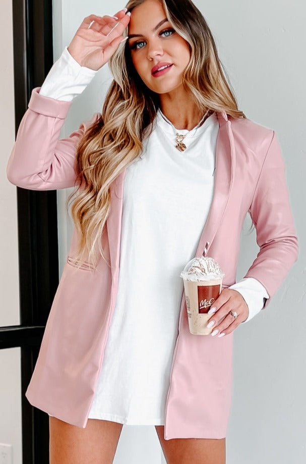 Stunning Creations Faux Leather Blazer (Rose) - NanaMacs