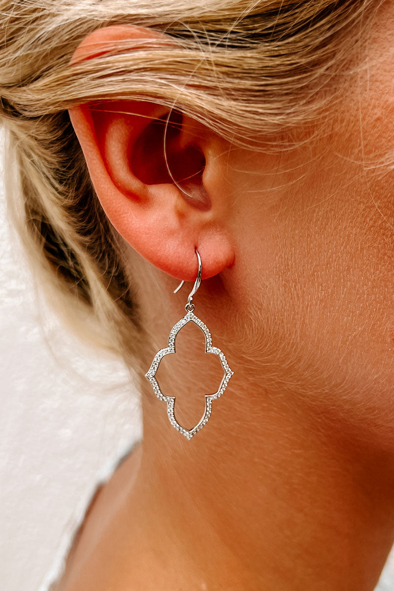 Art Deco Rhinestone Dangle Earrings (Silver) - NanaMacs
