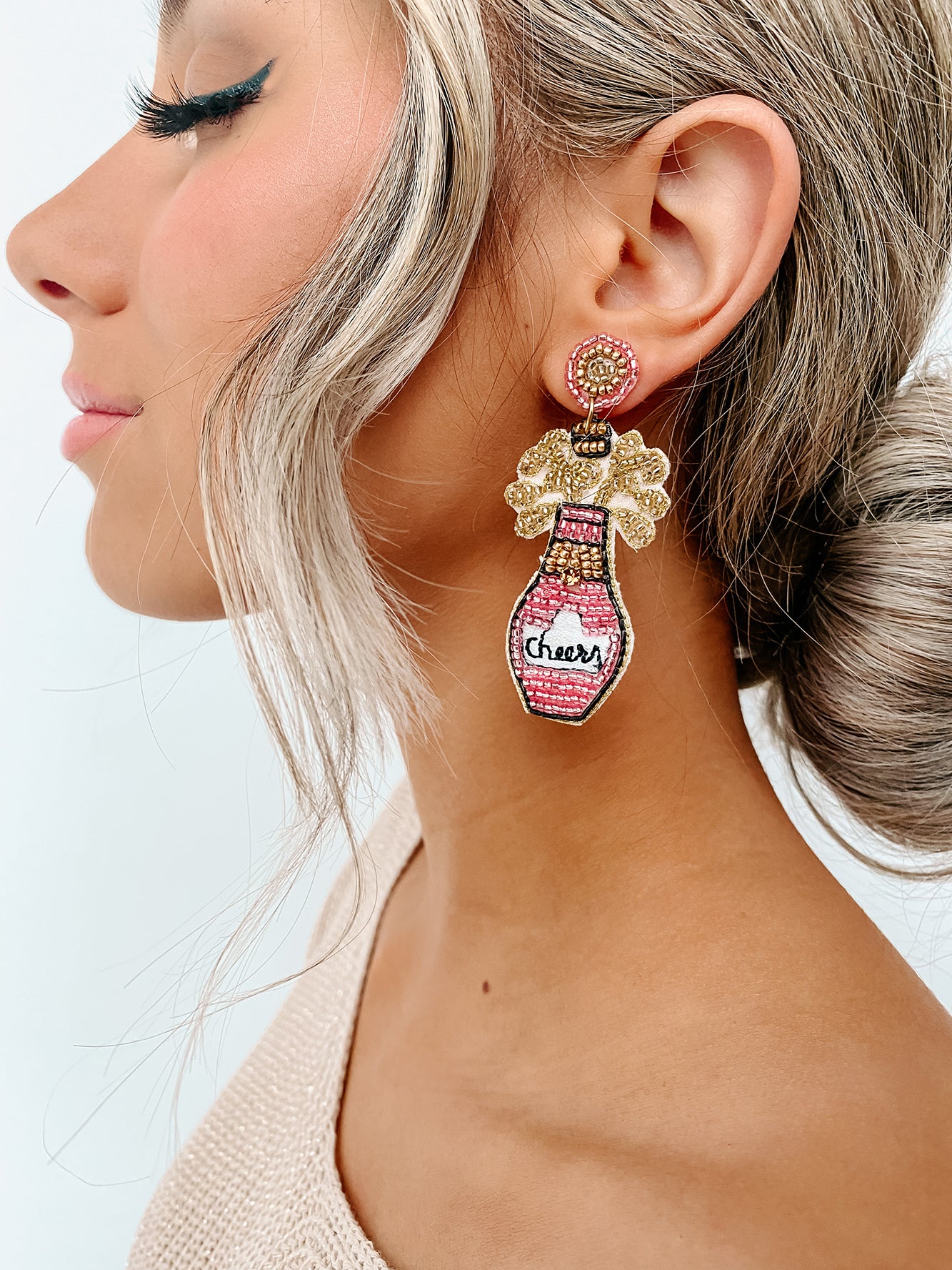 Champagne Calling Beaded Earrings (Pink/Gold) - NanaMacs