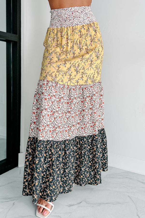 Living In The Sun Tiered Floral Maxi Skirt (Yellow Multi) - NanaMacs