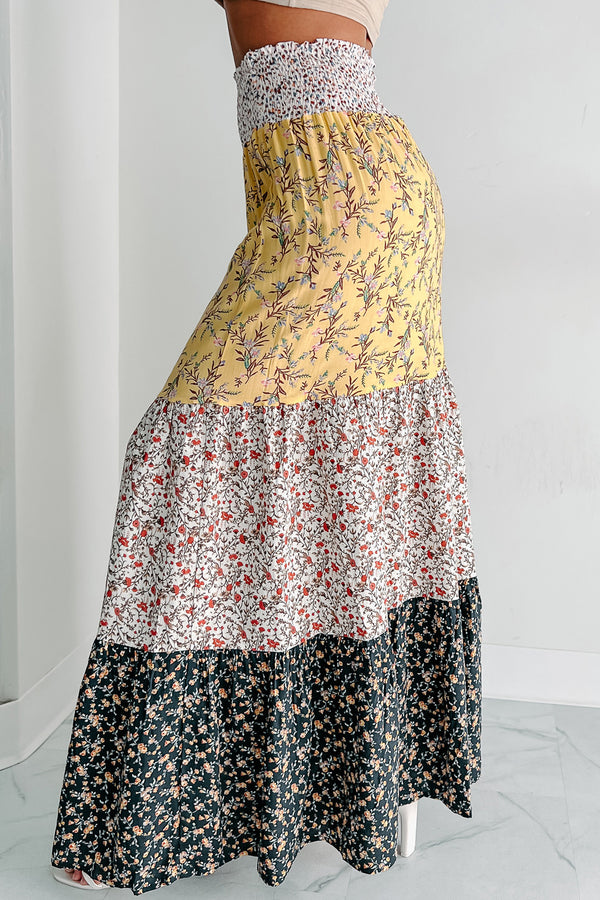 Living In The Sun Tiered Floral Maxi Skirt (Yellow Multi) - NanaMacs