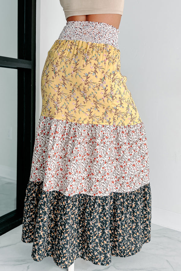 Living In The Sun Tiered Floral Maxi Skirt (Yellow Multi) - NanaMacs