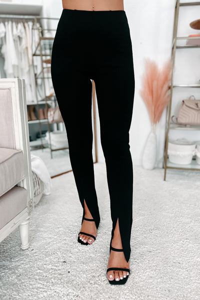 Forever Your Friend High Waisted Split Hem Leggings (Black) - NanaMacs