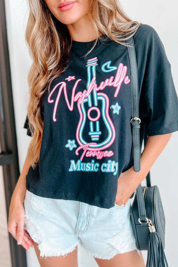 "Nashville Music City" Graphic Top (Black) - NanaMacs