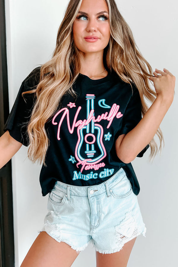 "Nashville Music City" Graphic Top (Black) - NanaMacs