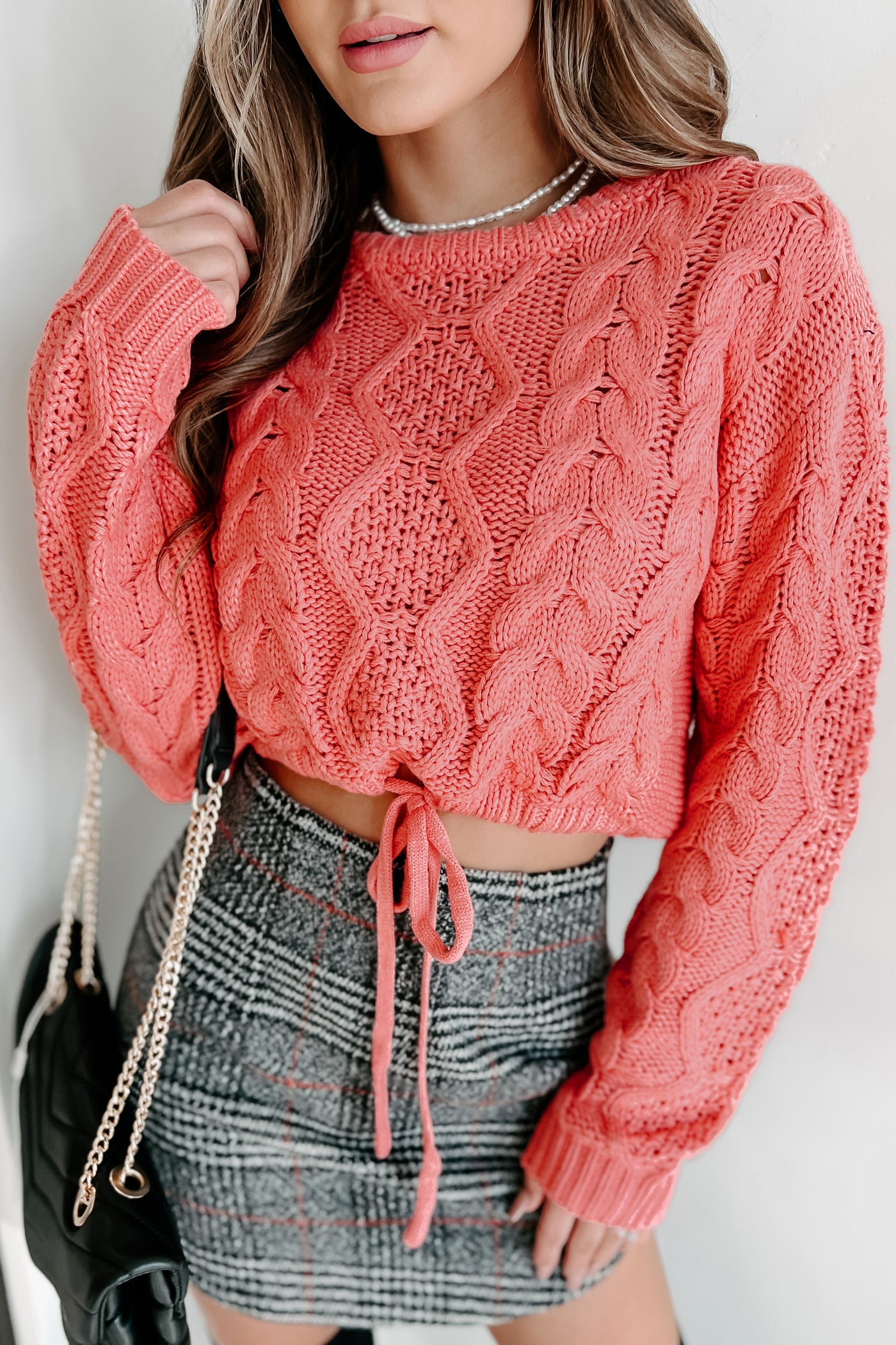 Cider Sips Cropped Cable Knit Sweater (Tea Rose) - NanaMacs