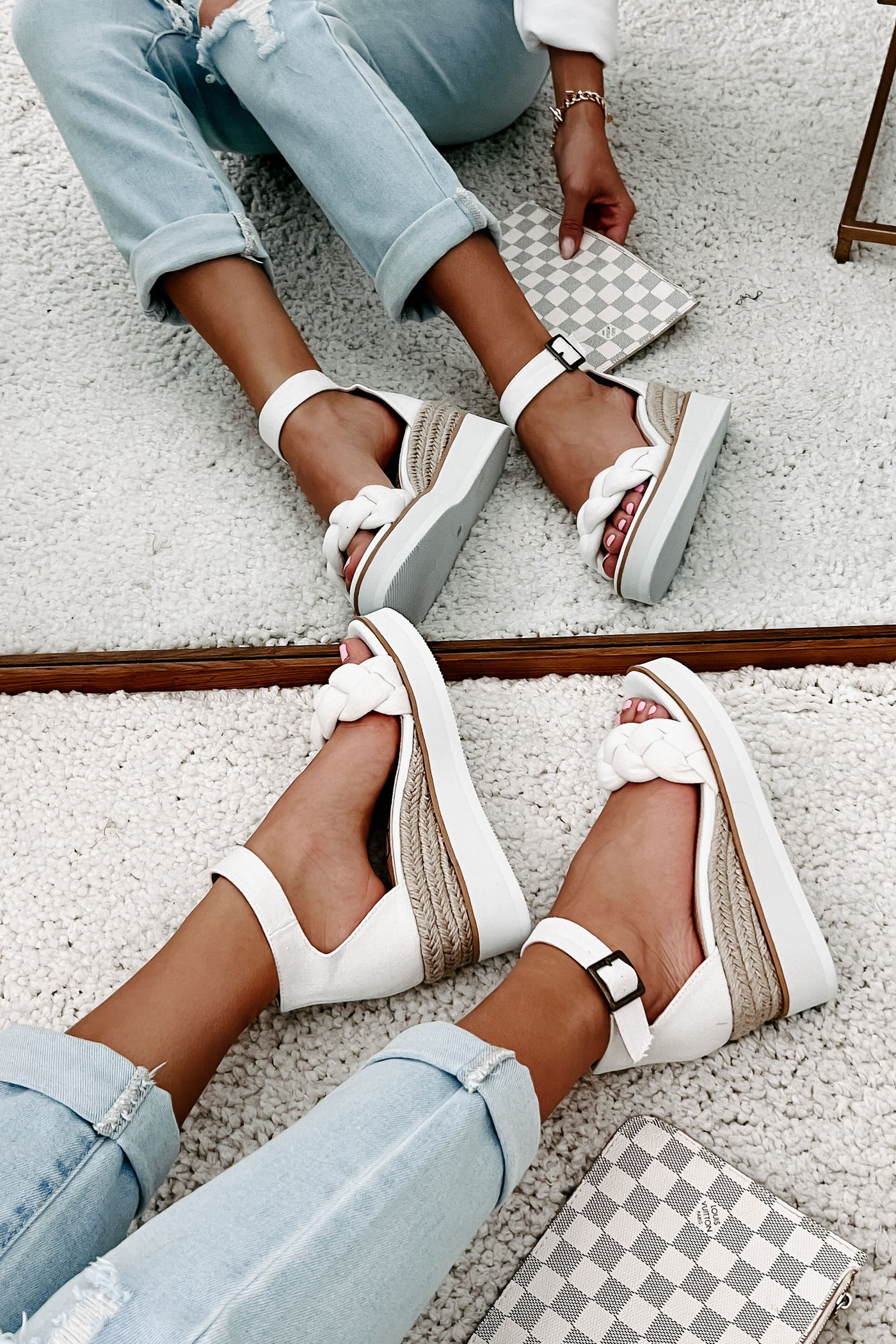Every Little Step Braided Wedge Sandal (White) - NanaMacs