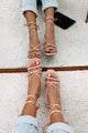 Without Question Faux Suede Lace-Up Heels (Blush) - NanaMacs